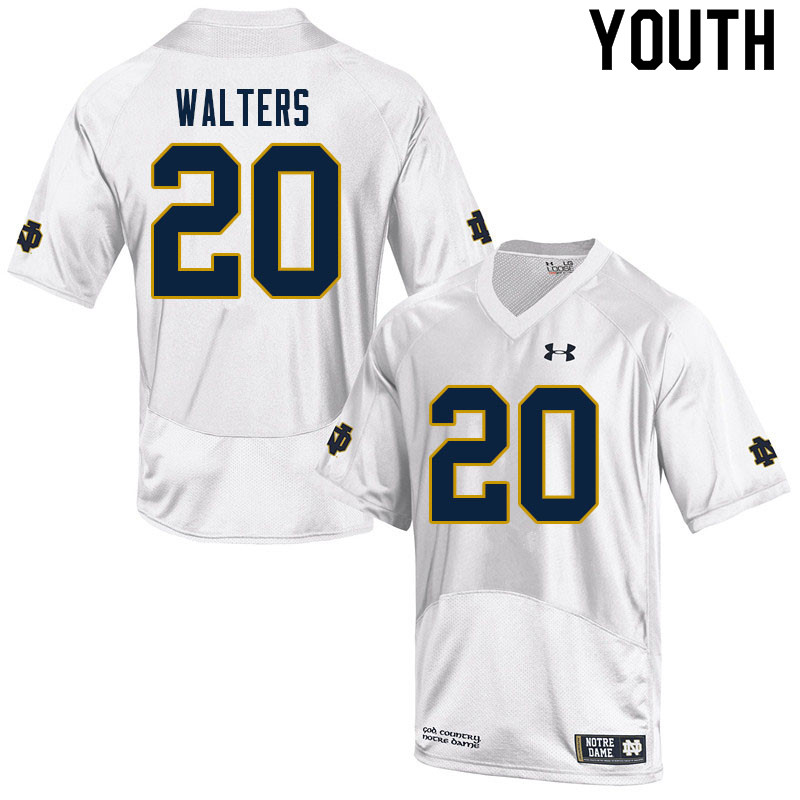 Youth NCAA Notre Dame Fighting Irish #20 Justin Walters Stitched College Under Armour Authentic White Football Jersey KE10Q04MF